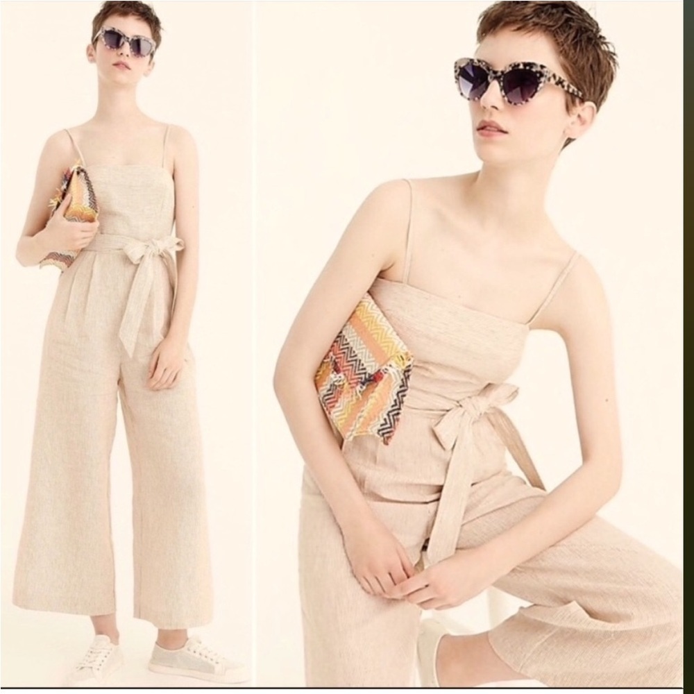 J Crew Linen Striped Jumpsuit‎ Wide Leg Size 6